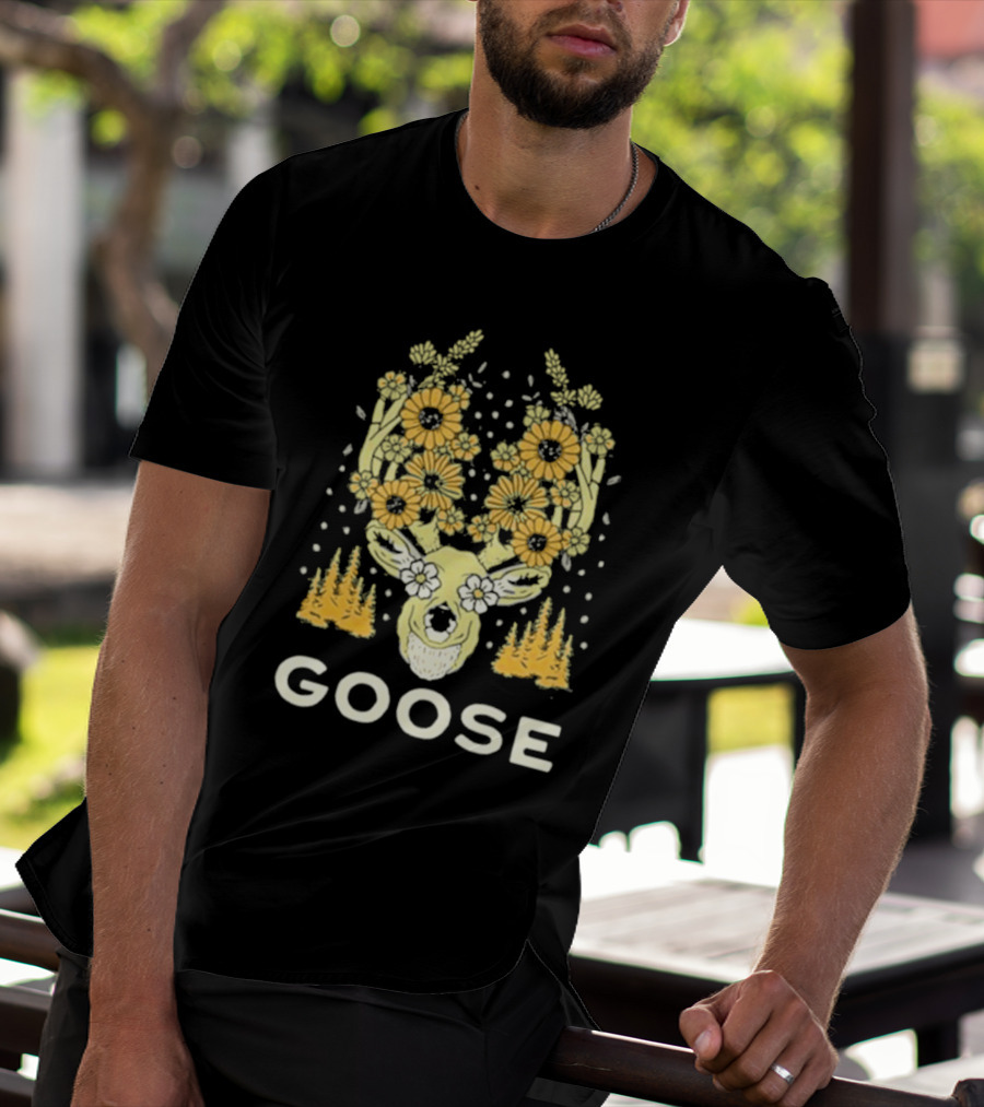 Goose Yellow Floral Antlers With Forest Elements T-Shirt