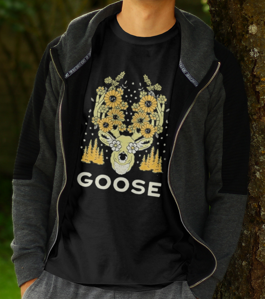 Goose Yellow Floral Antlers With Forest Elements T-Shirt