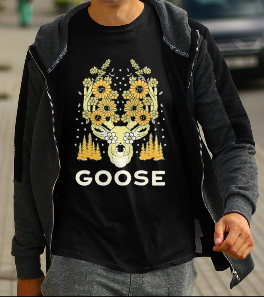 Goose Yellow Floral Antlers With Forest Elements T-Shirt