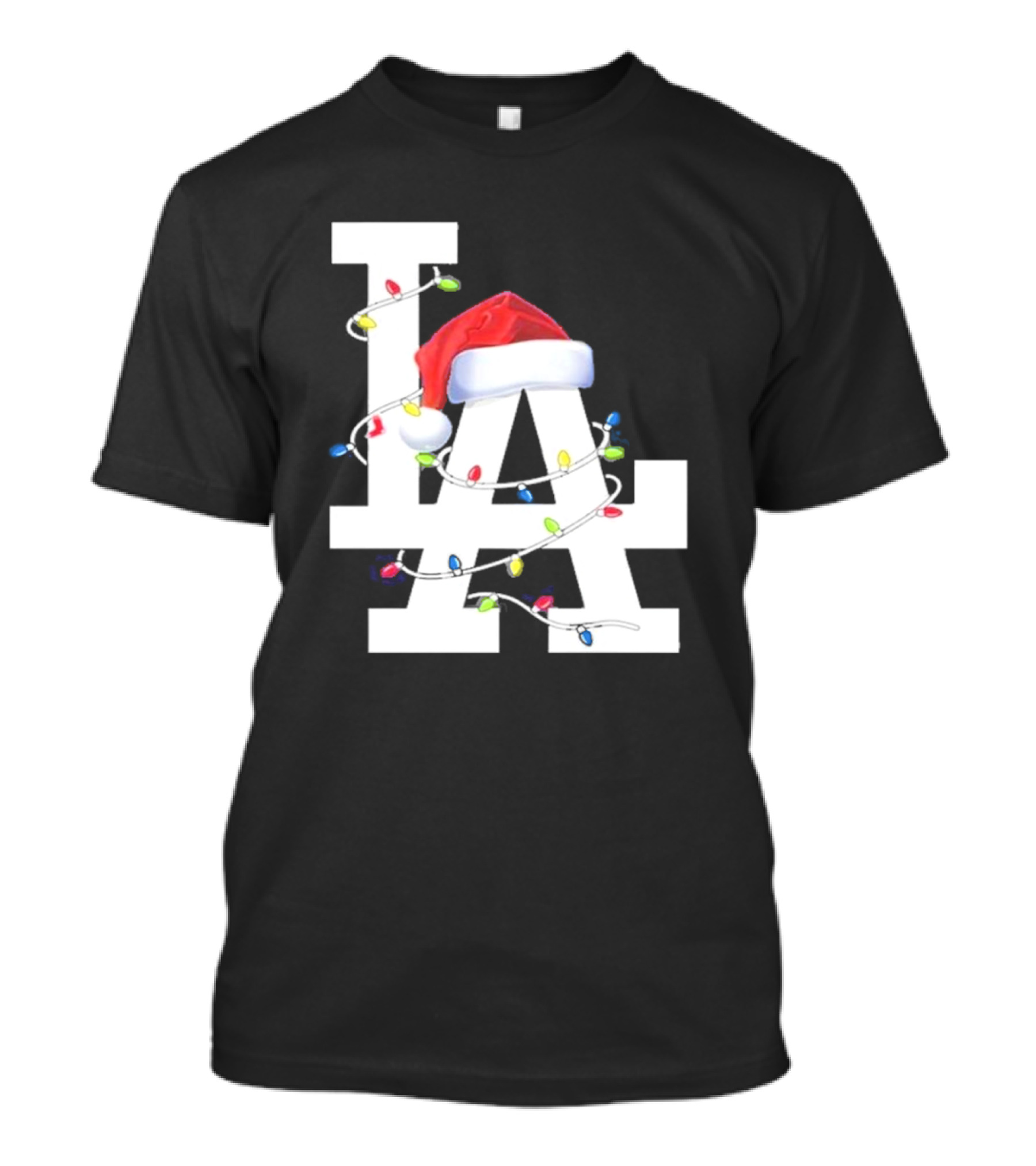 Los Angeles LA Merry Christmas Santa Hat Lights Holiday 2D T-Shirt