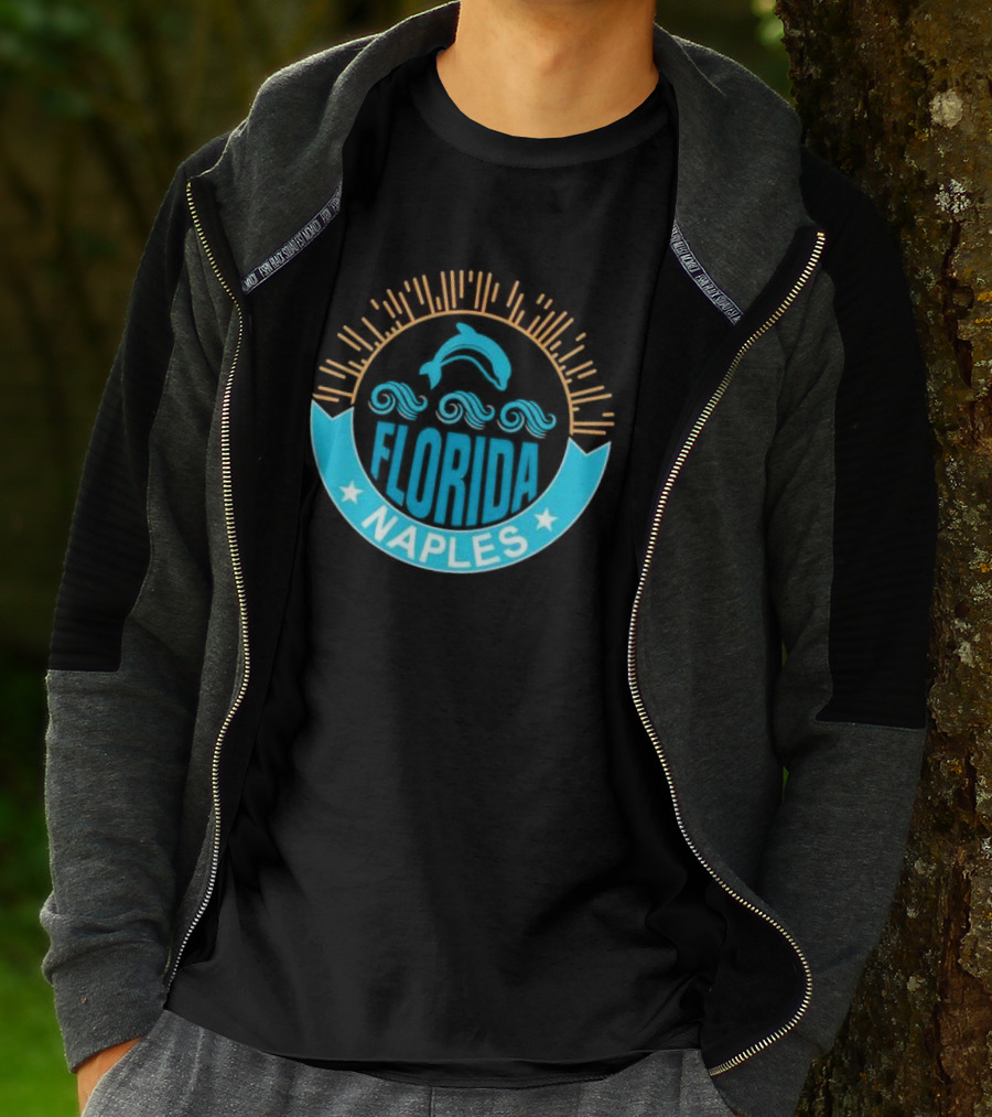 Naples Florida Dolphin Waves Sunburst Stars T-Shirt