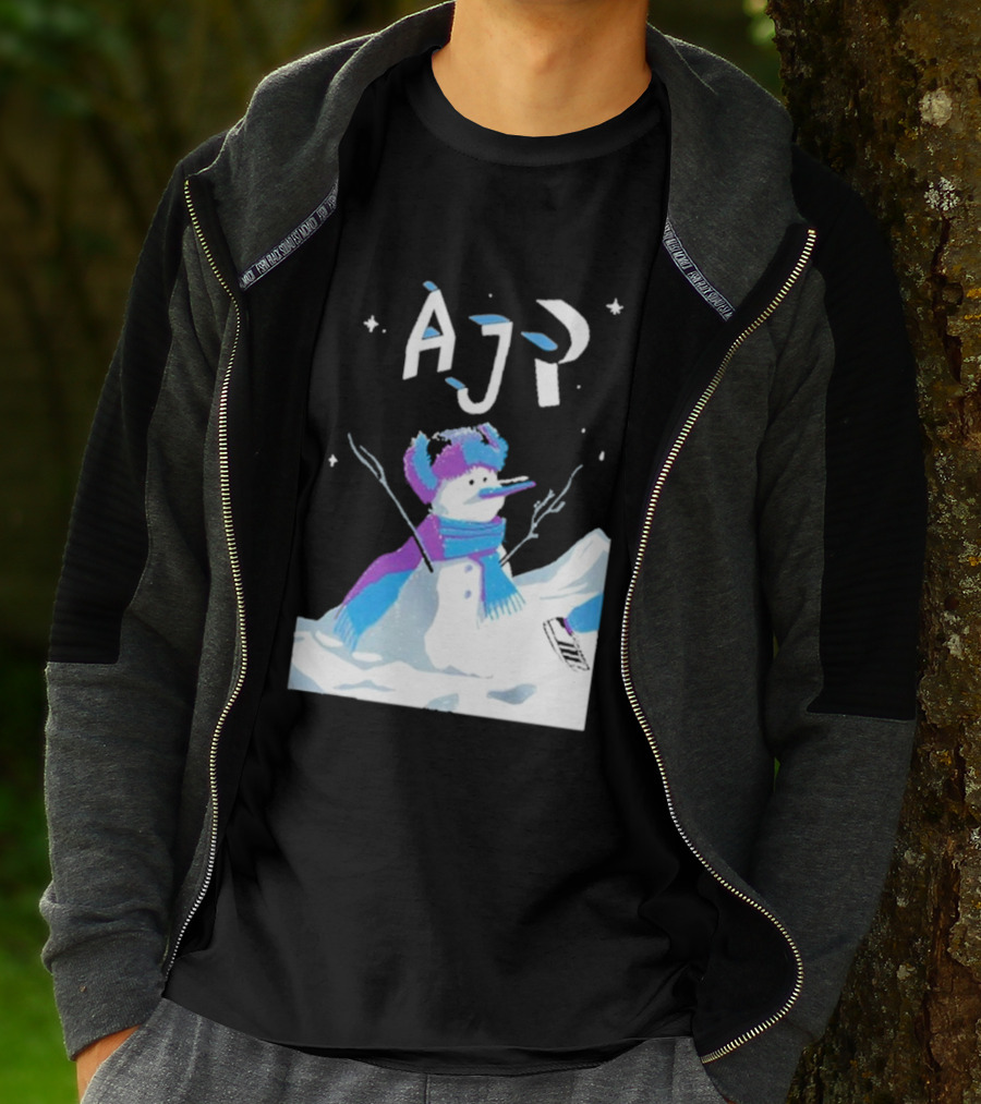 AJR Snowman With Scarf And Hat In Winter Scene T-Shirt