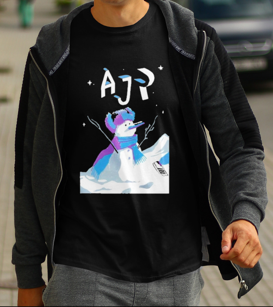 AJR Snowman With Scarf And Hat In Winter Scene T-Shirt