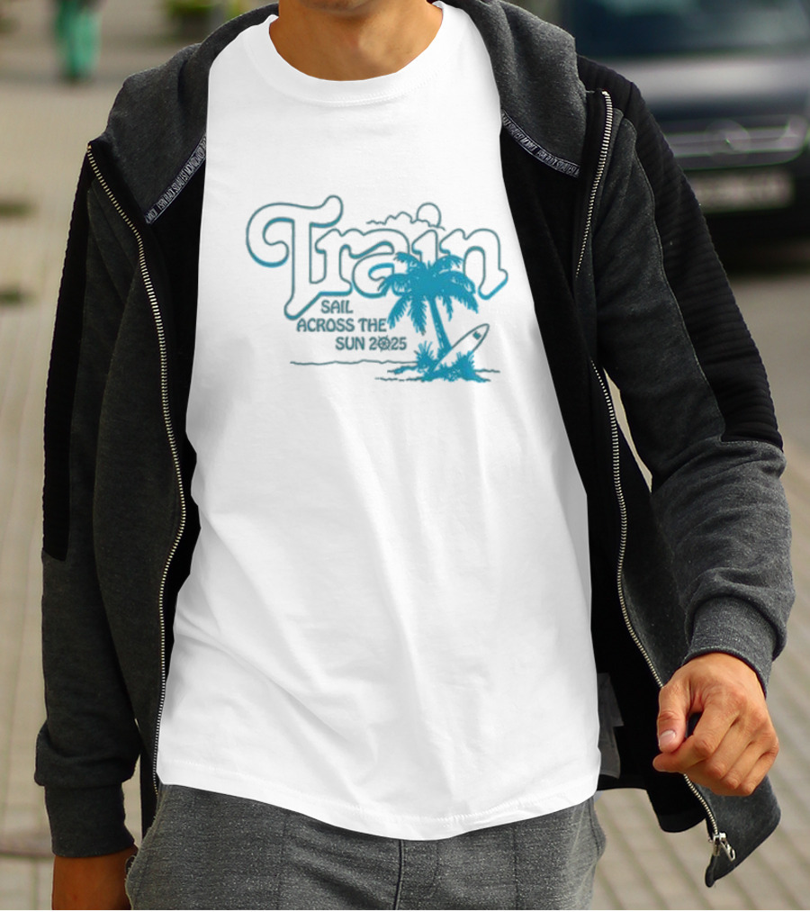 Train Sail Across The Sun 2025 Palm Surfboard T-Shirt