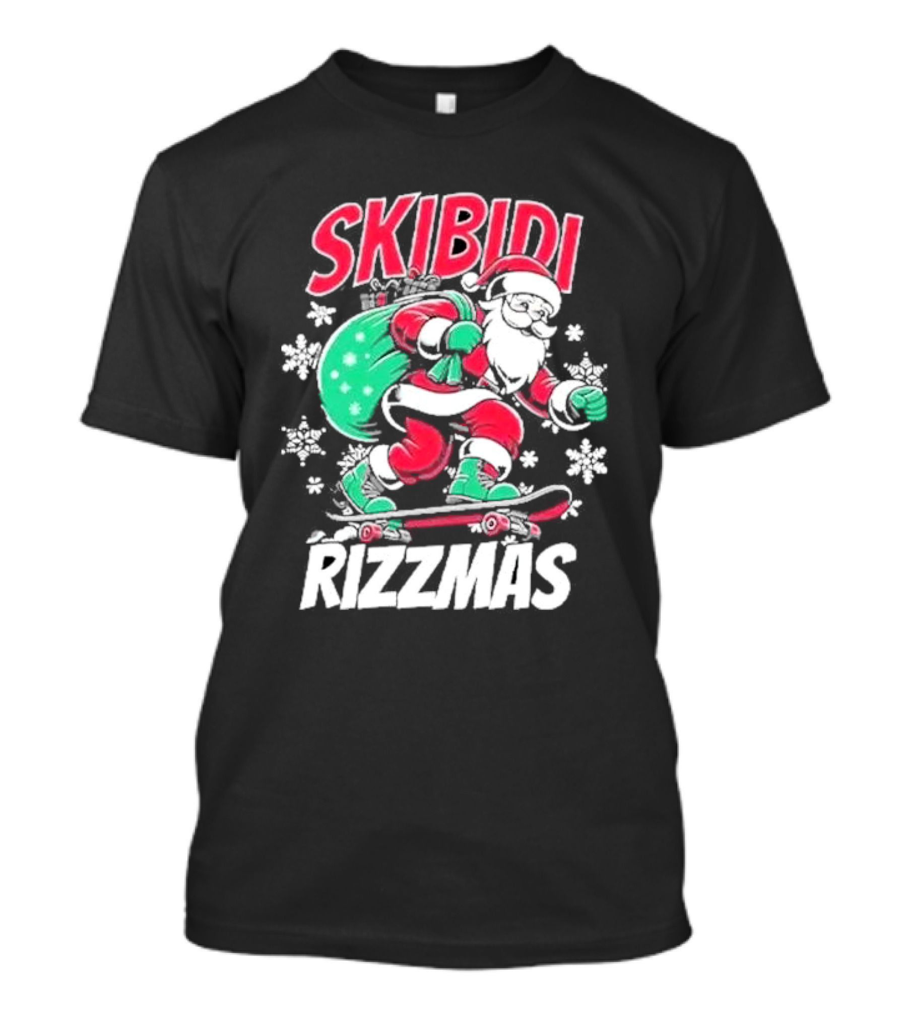 Skibidi Rizzmas Santa Claus Skateboarding Christmas T-Shirt