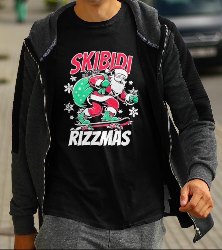 Skibidi Rizzmas Santa Claus Skateboarding Christmas T-Shirt