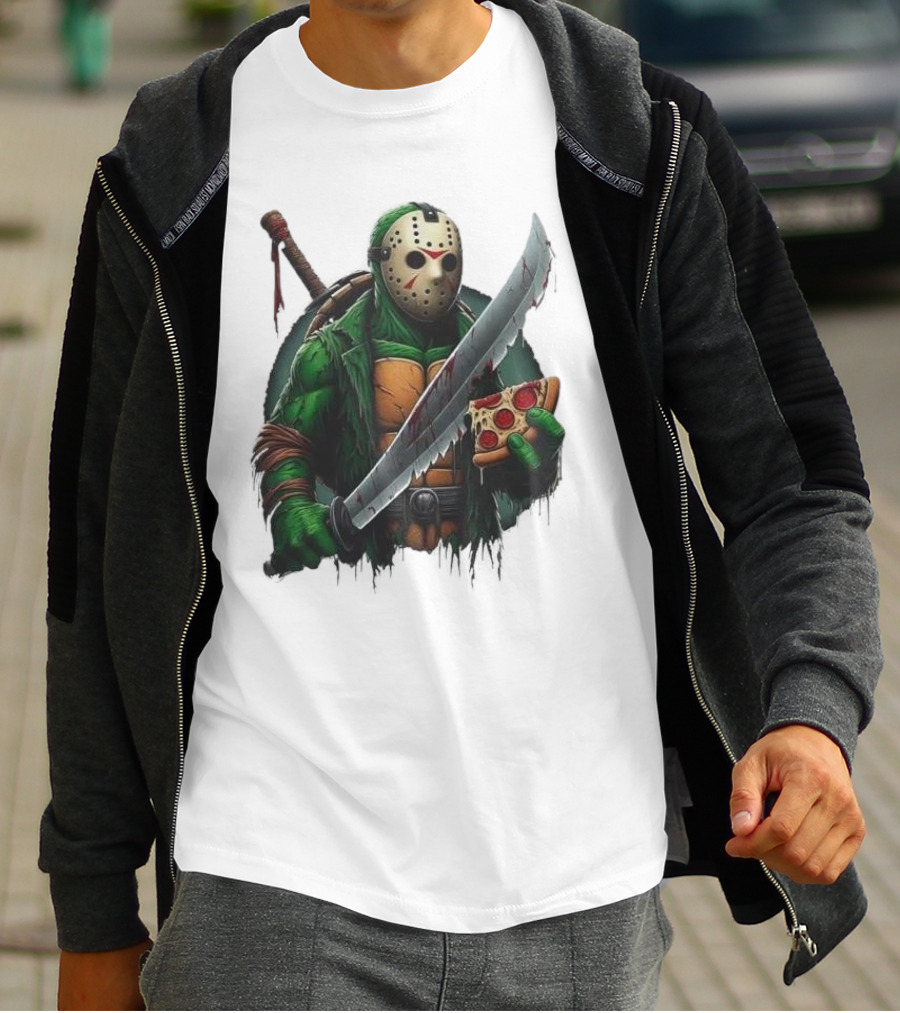 Jason Voorhees Ninja Turtle Pizza Swordsman Crossover T-Shirt