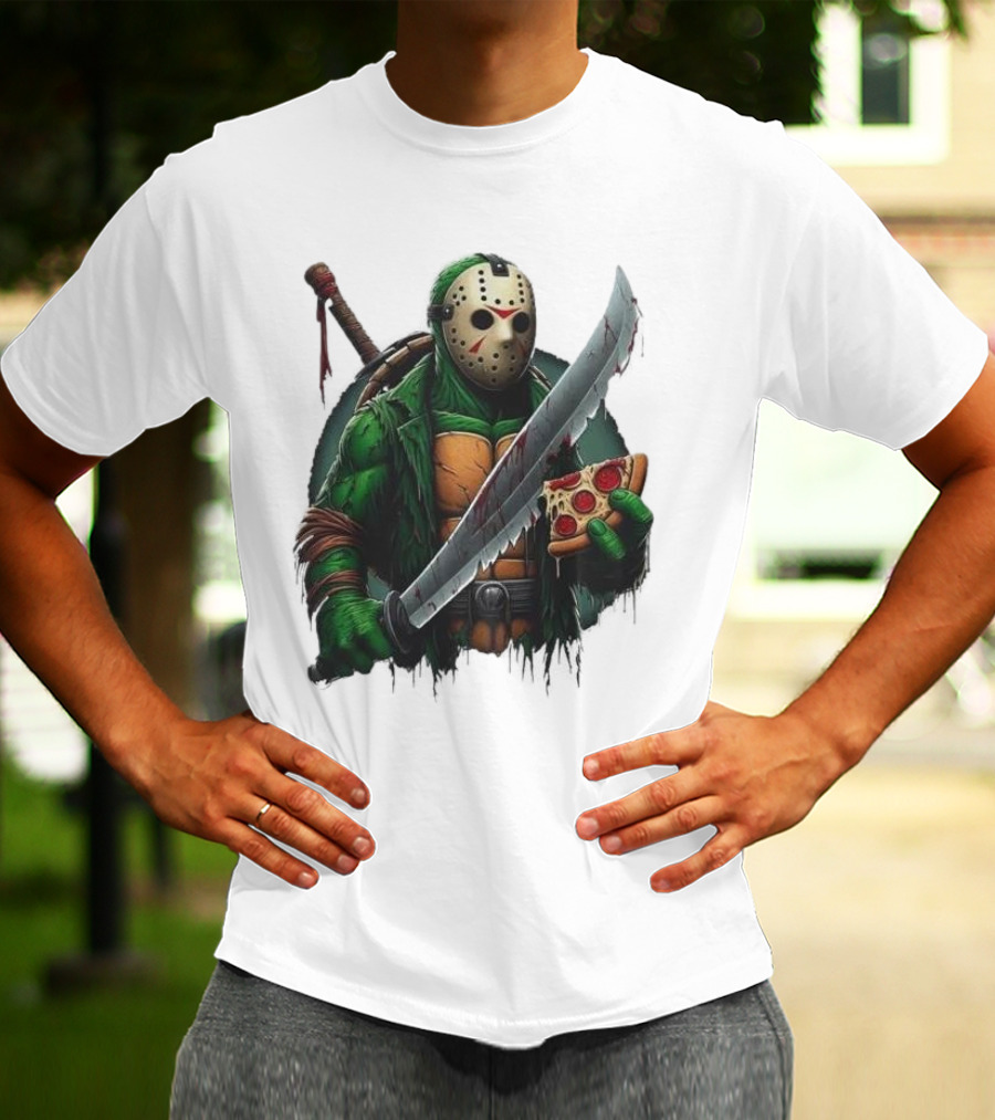 Jason Voorhees Ninja Turtle Pizza Swordsman Crossover T-Shirt