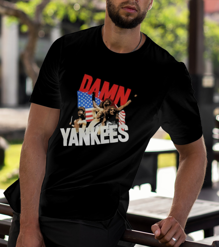 Damn Yankees Band With American Flag Background T-Shirt