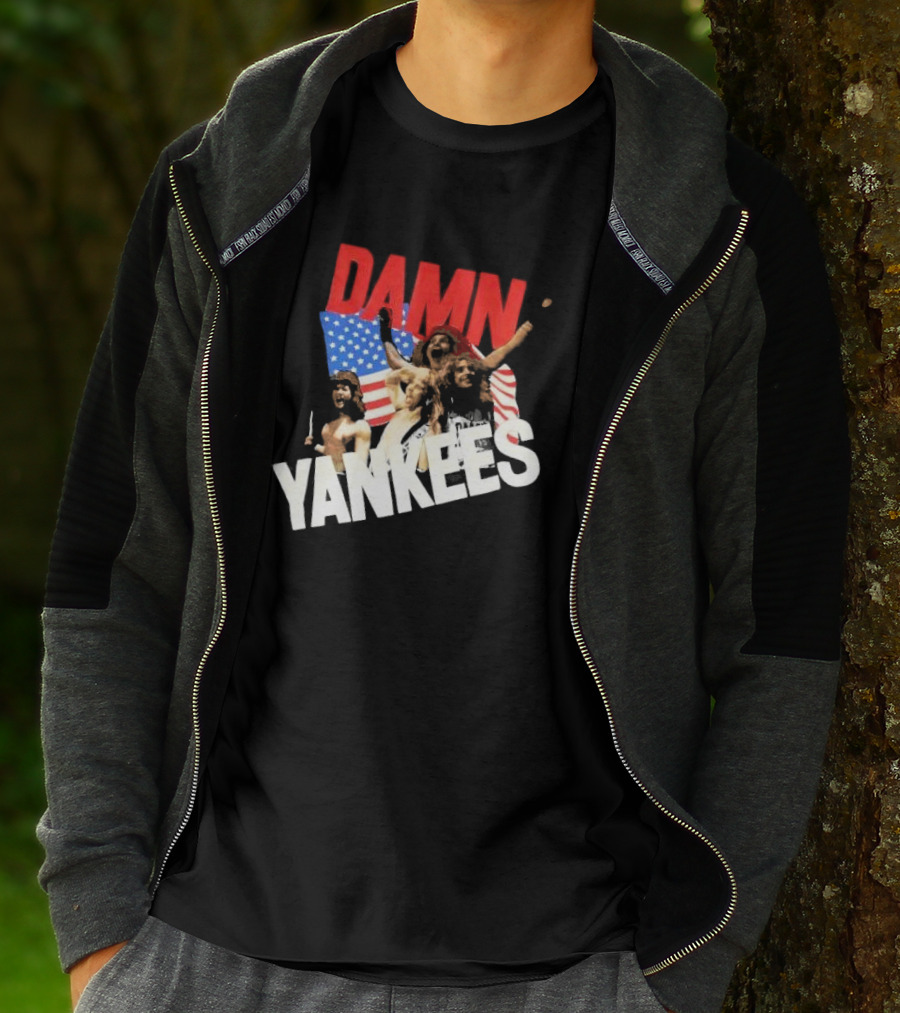 Damn Yankees Band With American Flag Background T-Shirt