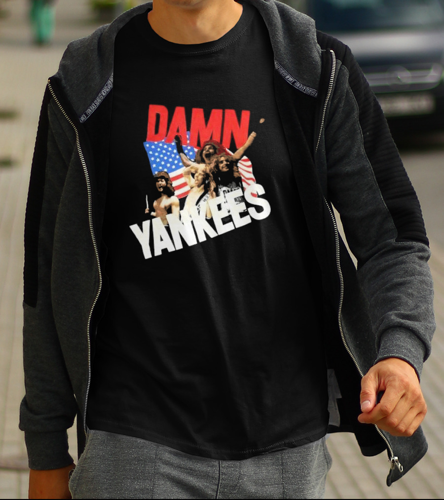 Damn Yankees Band With American Flag Background T-Shirt
