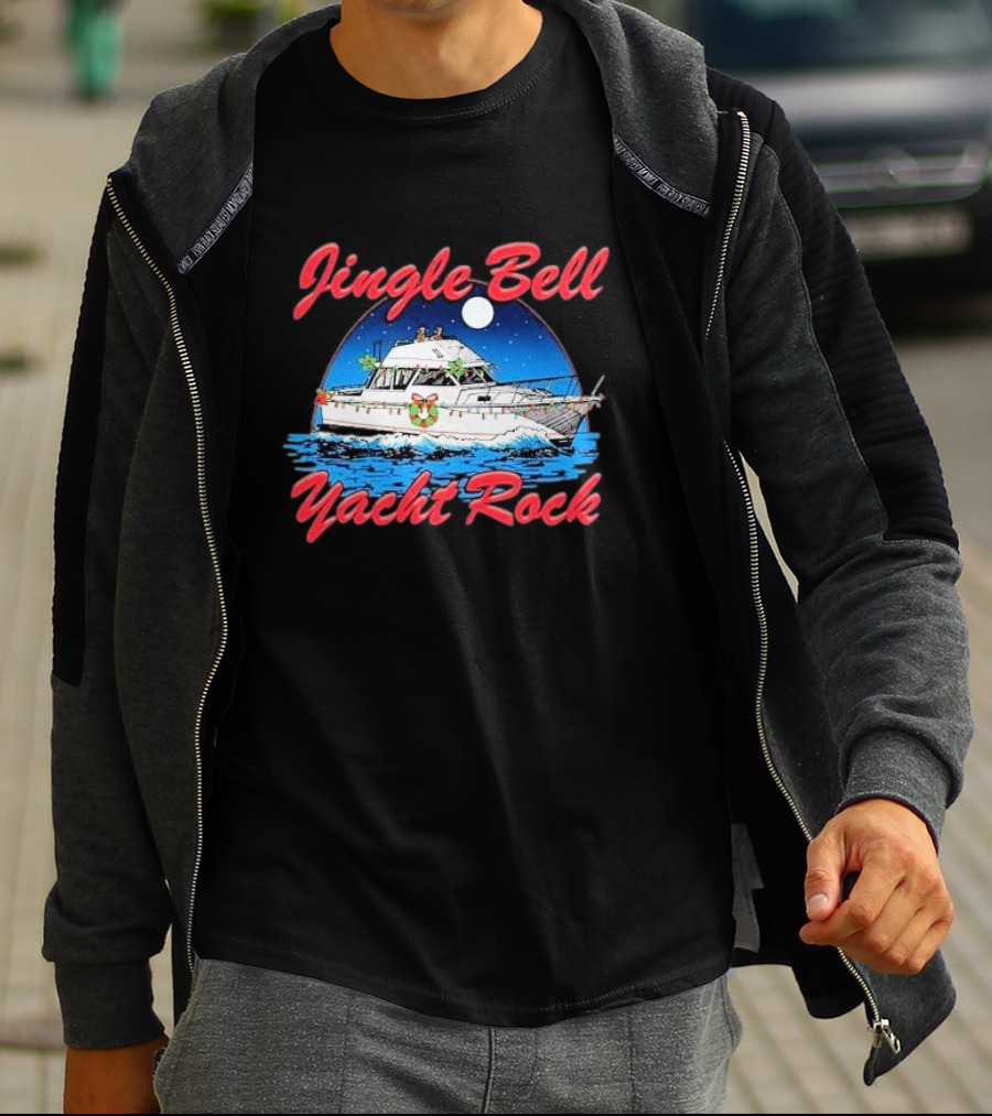 Jingle Bell Yacht Rock Christmas Boat With Holiday Wreath And Lights T-Shirt
