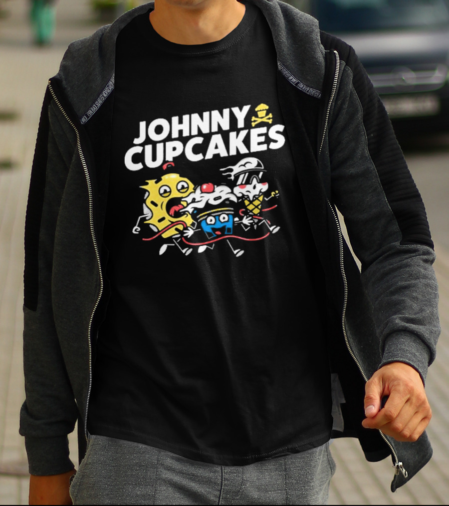 Johnny Cupcakes Candy Characters Racing Fun Austin TX Conference Alley T-Shirt