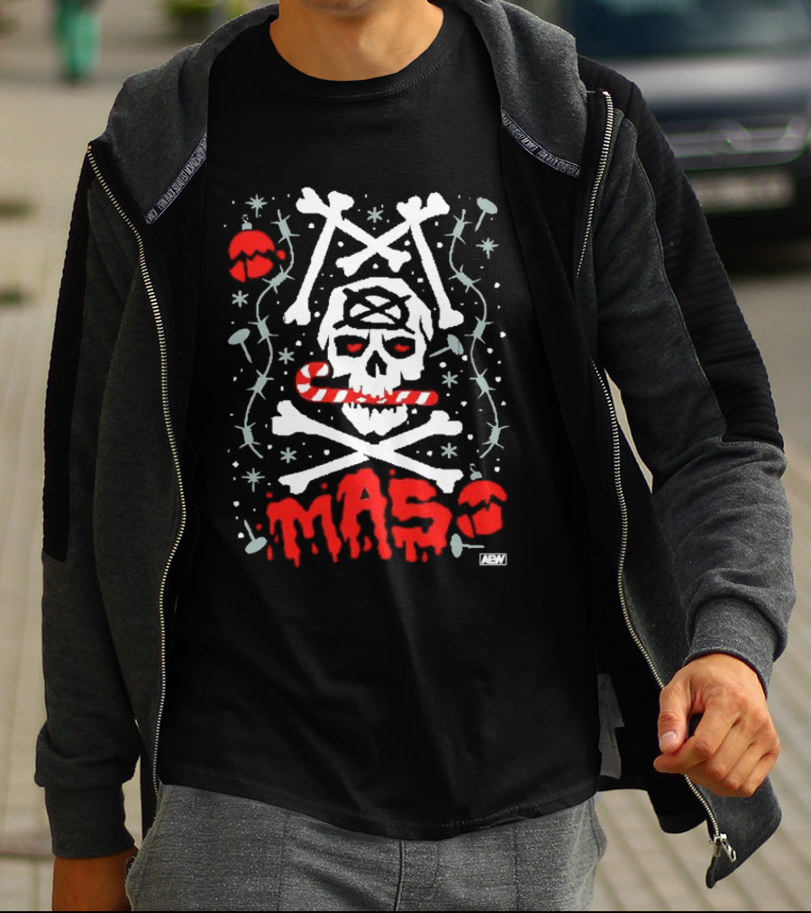 AEW Jon Moxley Xmas Skull Candy Cane Holiday T-Shirt