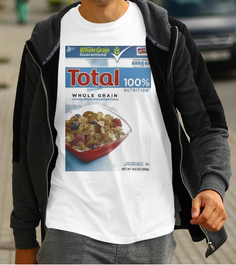 Total 100% Nutrition Whole Grain Crunchy Wheat Flakes Breakfast Cereal Box T-Shirt