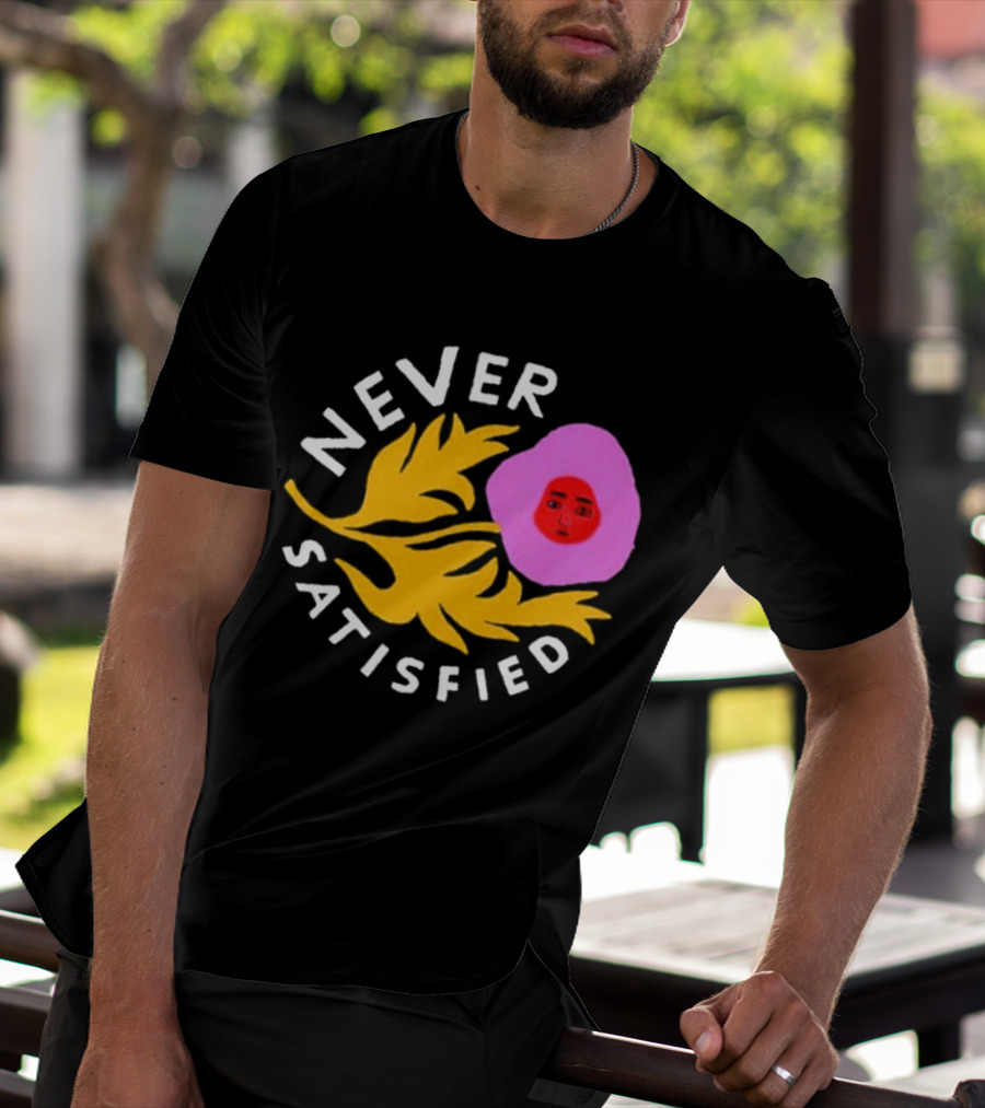 Never Satisfied Pink Mask Face With Yellow Leaves T-Shirt
