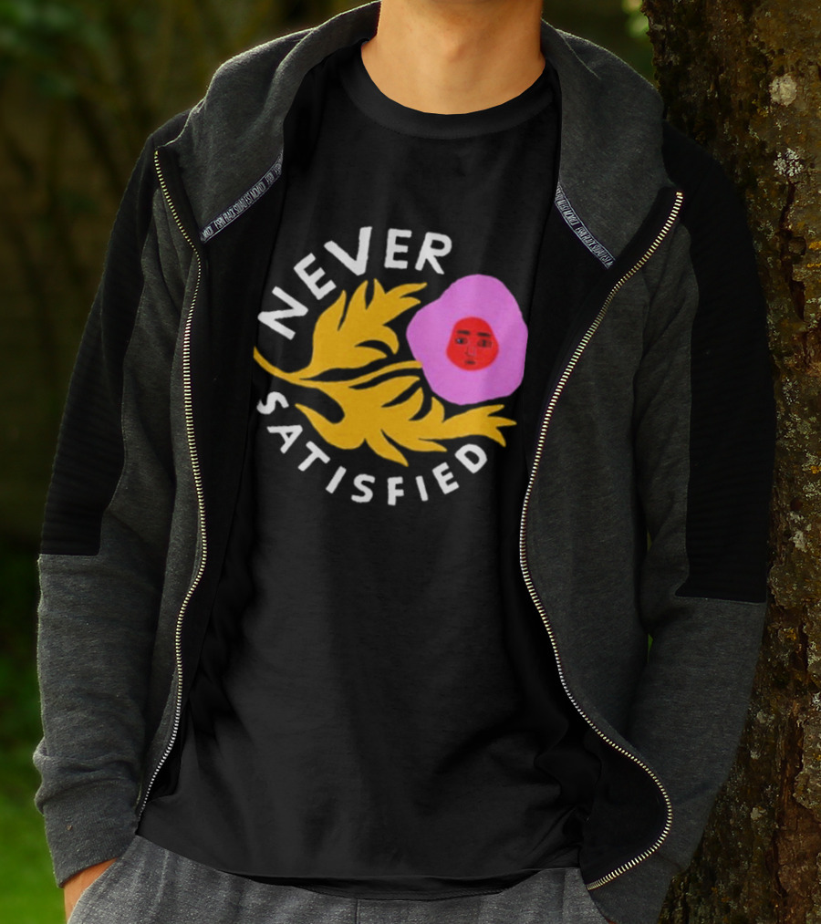 Never Satisfied Pink Mask Face With Yellow Leaves T-Shirt