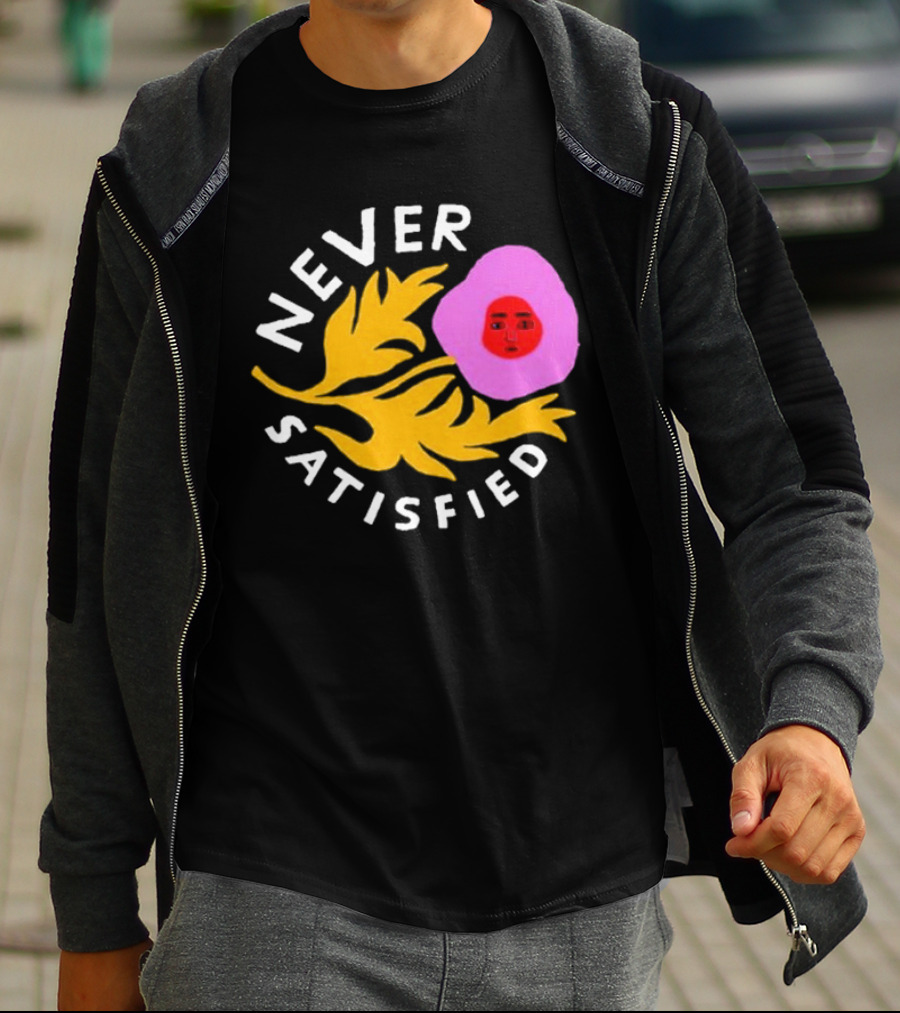 Never Satisfied Pink Mask Face With Yellow Leaves T-Shirt