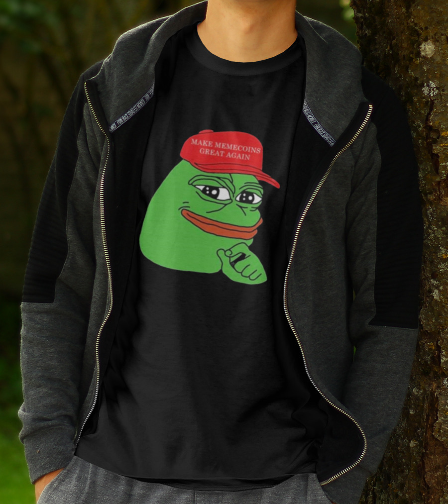 Pepe Make Memecoins Great Again Red Hat Meme Character T-Shirt