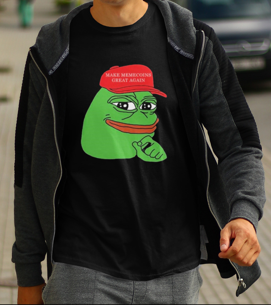 Pepe Make Memecoins Great Again Red Hat Meme Character T-Shirt
