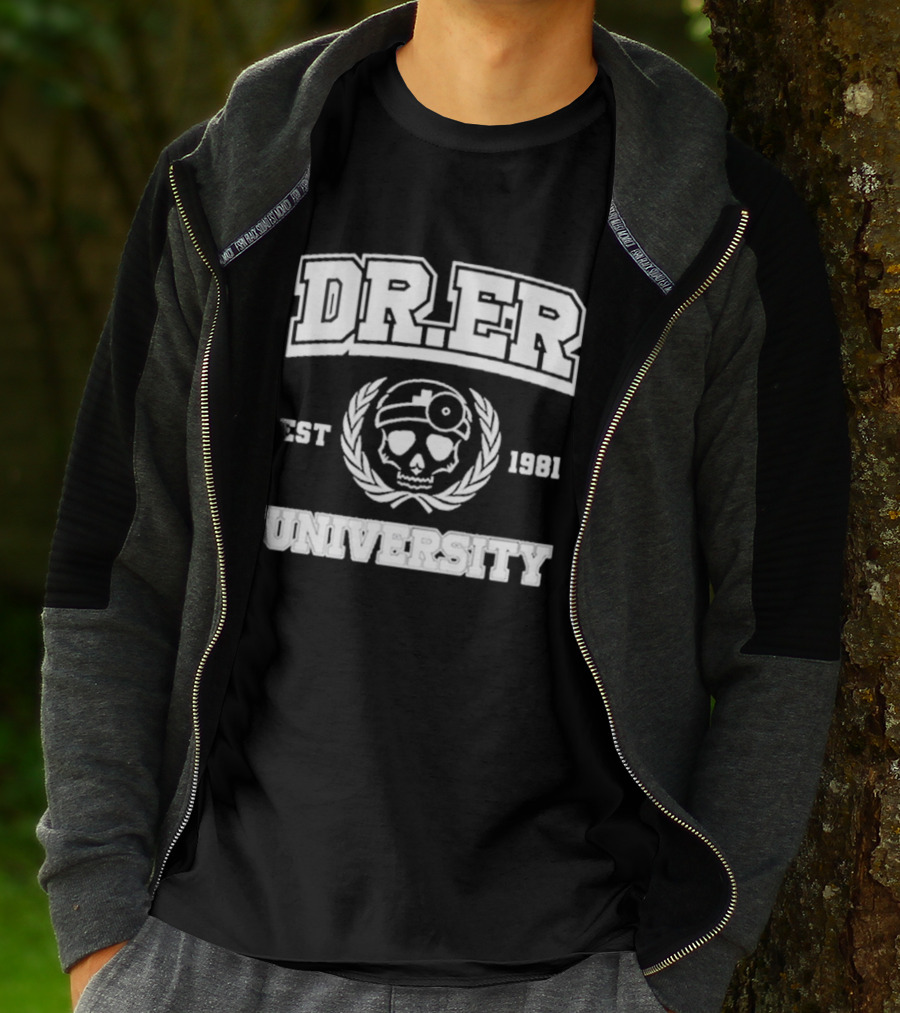 DR. ER University Est 1981 Skull With Medical Laurel Emblem T-Shirt