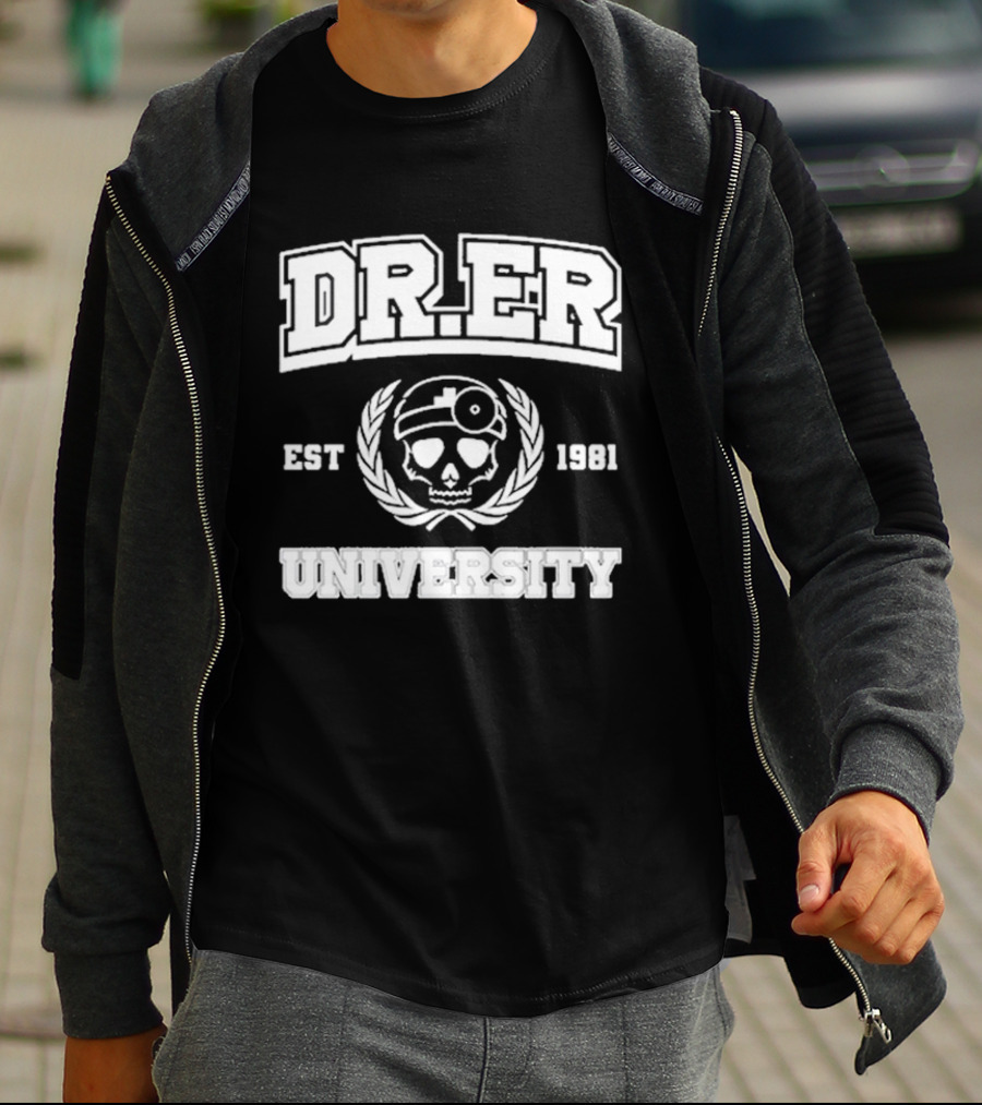 DR. ER University Est 1981 Skull With Medical Laurel Emblem T-Shirt