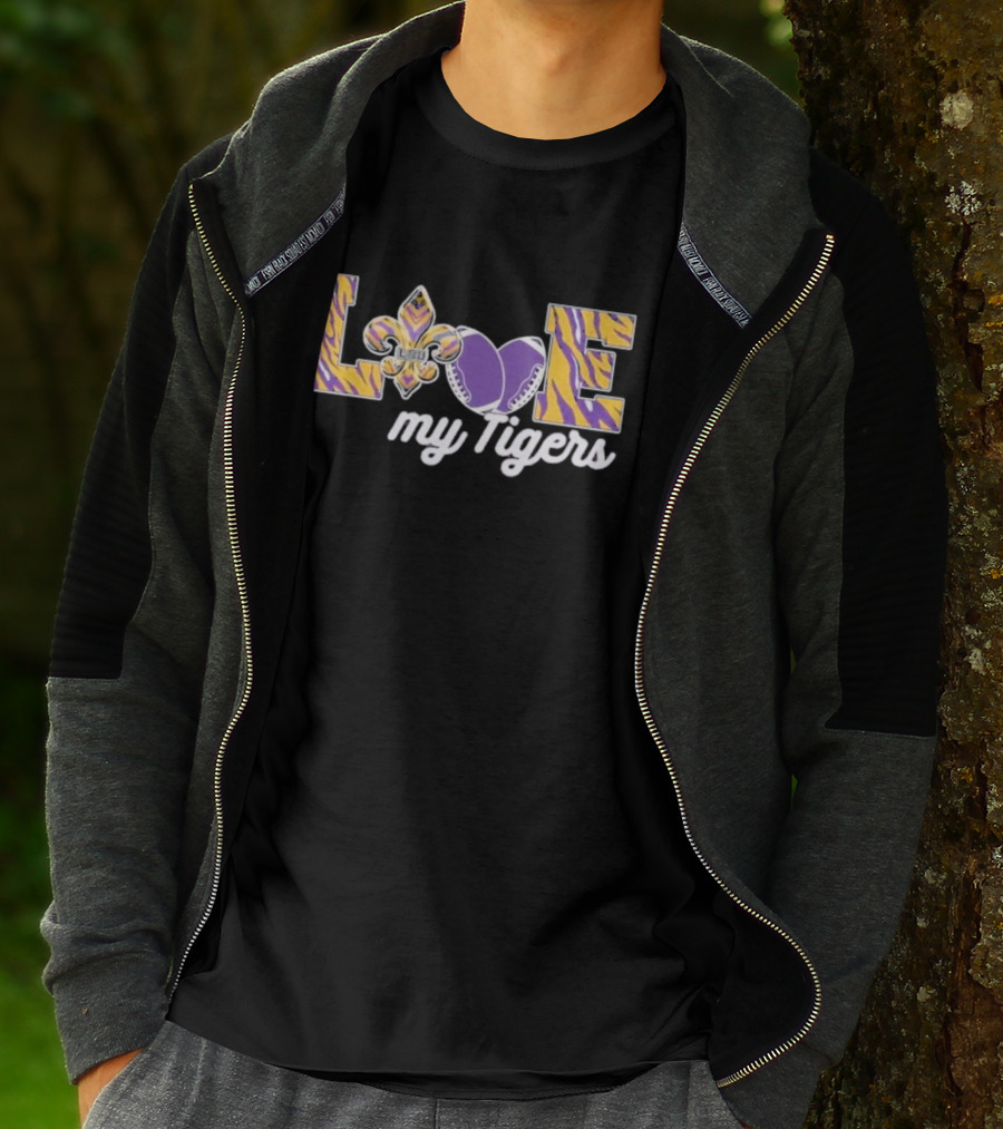 LSU Love My Tigers Fleur De Lis Football 2D T-Shirt