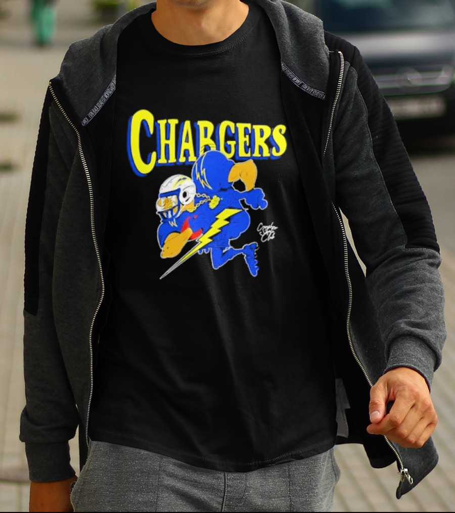 Chargers Crenshaw Skate Club Football Player Lightning T-Shirt