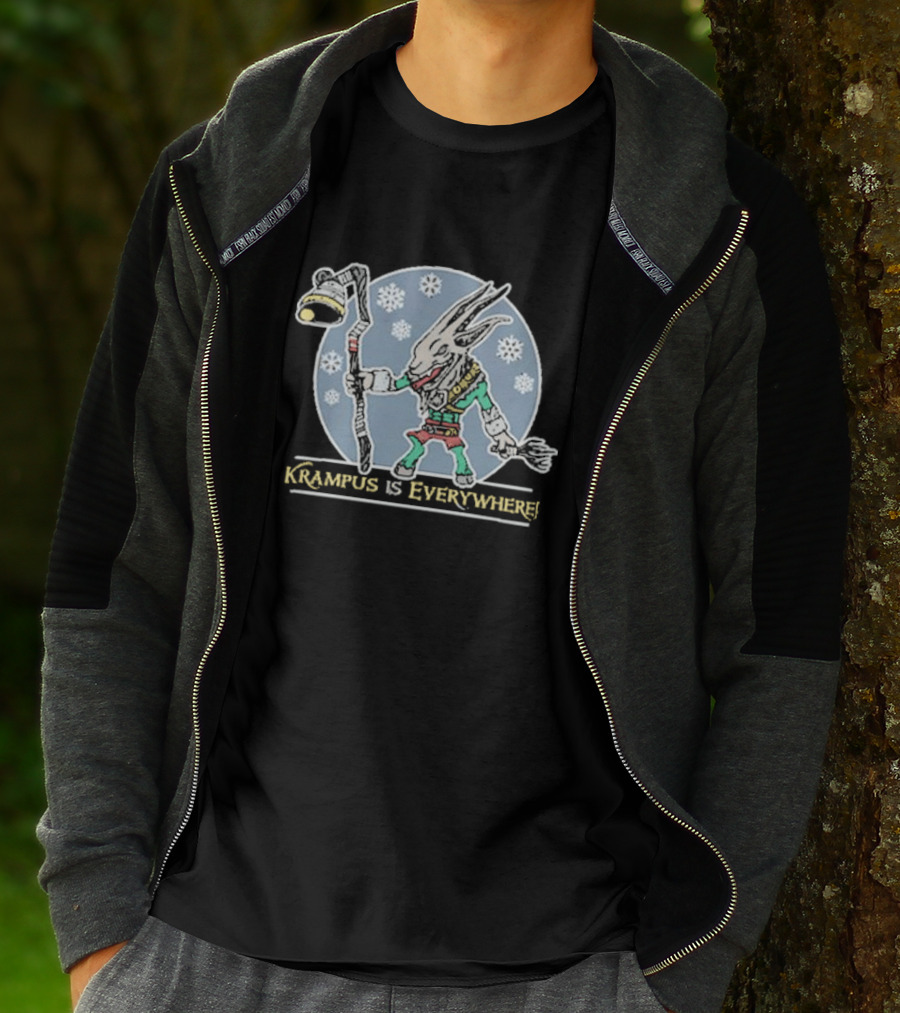 Krampus Is Everywhere Snowy Horror Christmas T-Shirt