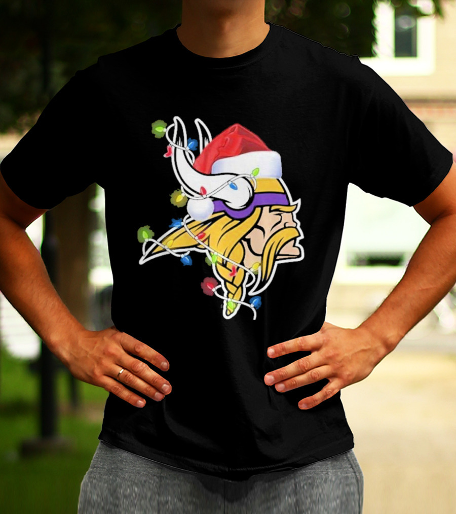 Minnesota Vikings Merry Christmas 2D Santa Hat Lights T-Shirt