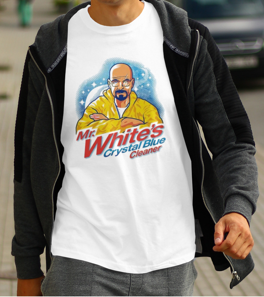 Mr. White's Crystal Blue Cleaner Breaking Bad Iconic Yellow Jacket Character T-Shirt