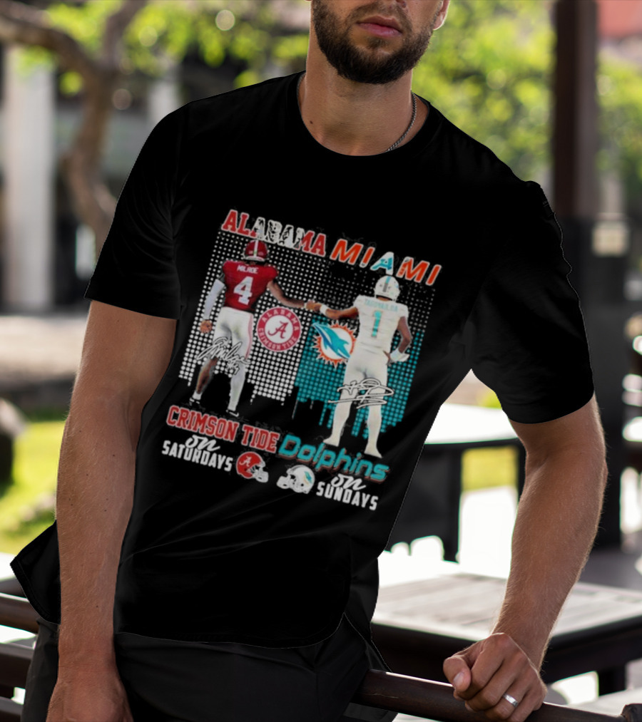 Alabama Miami Crimson Tide Saturdays Dolphins Sundays T-Shirt