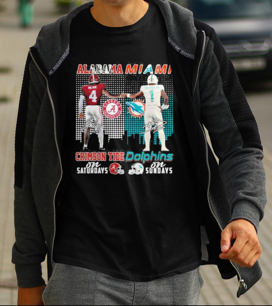 Alabama Miami Crimson Tide Saturdays Dolphins Sundays T-Shirt