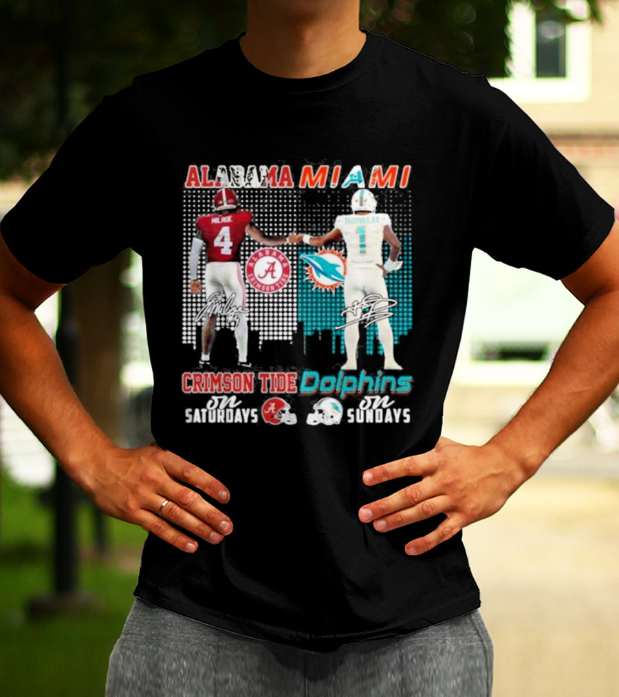 Alabama Miami Crimson Tide Saturdays Dolphins Sundays T-Shirt