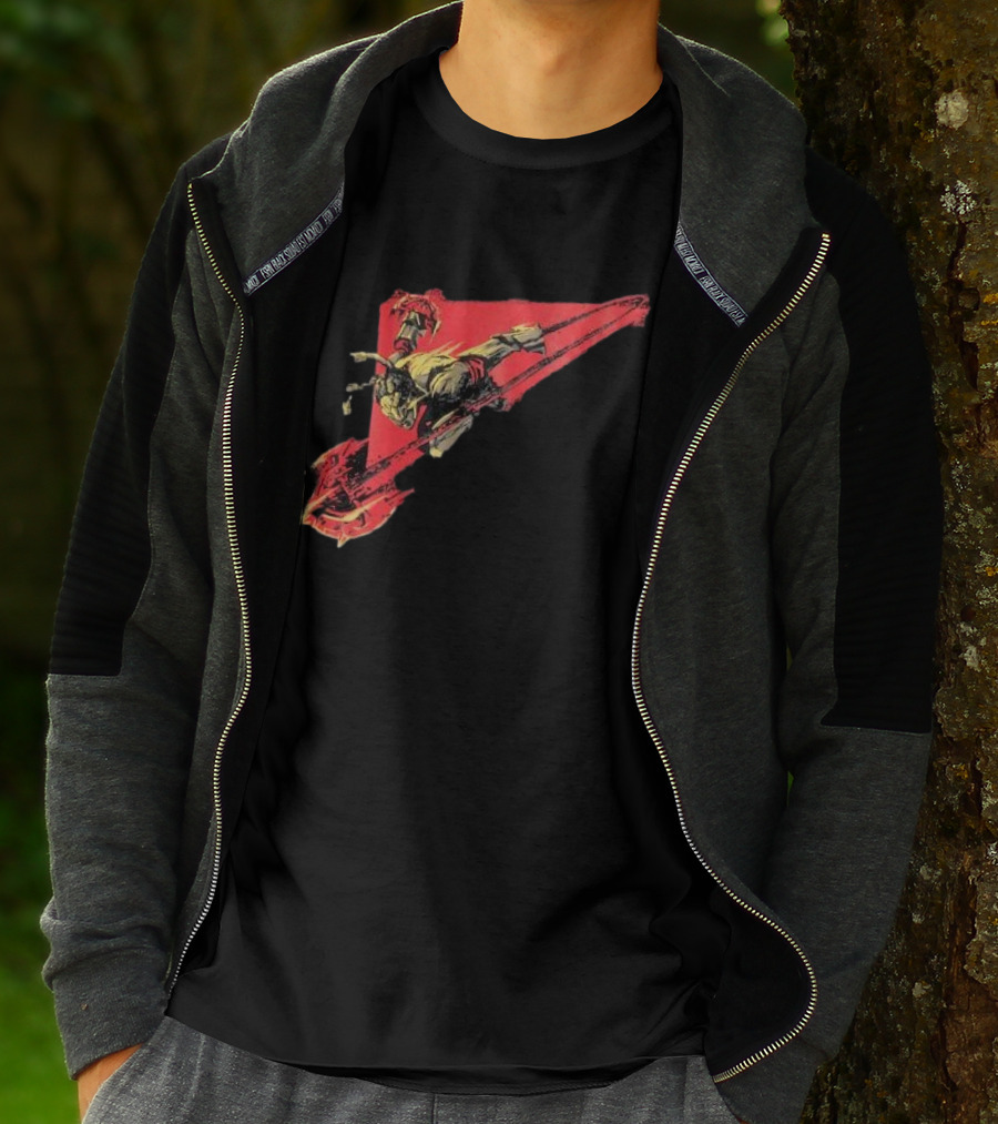 Arcane Ambessa Warrior Riding Battle Axe On Red Triangular Path T-Shirt