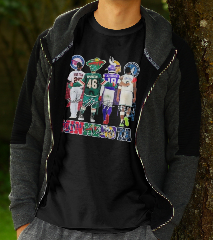 Minnesota Twins Buxton Minnesota Wild Spurgeon Minnesota Vikings Jefferson Minnesota Timberwolves Edwards Signature T-Shirt