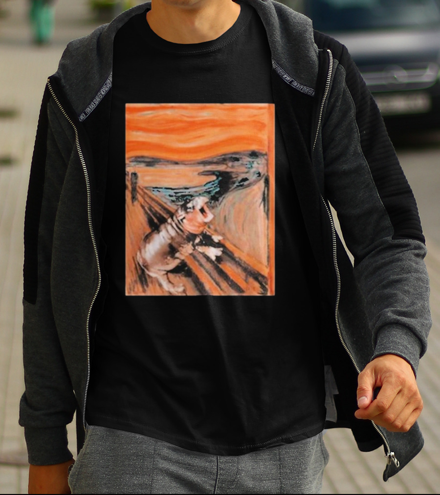 Scared Moo Deng Meme Scream T-Shirt