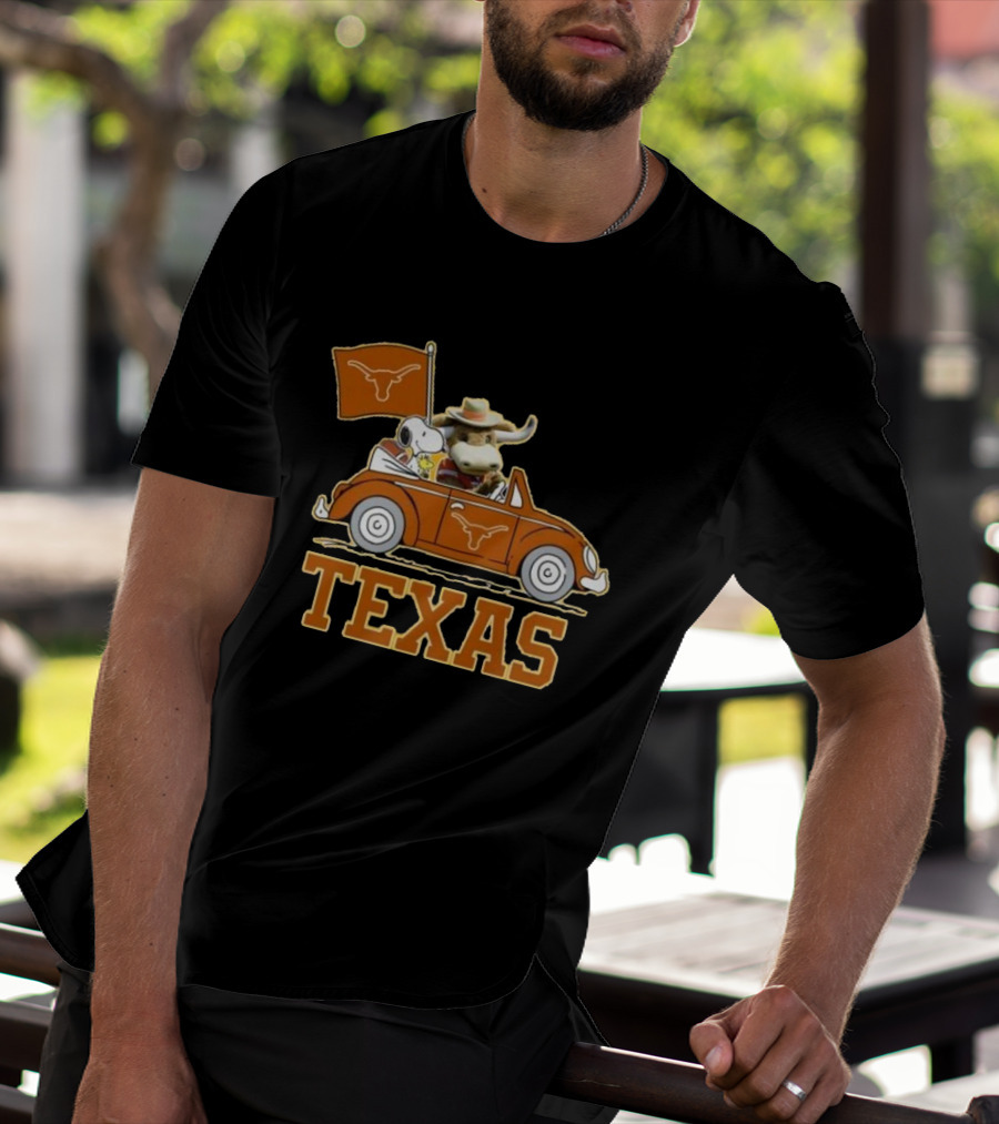 Texas Always Go For All 2D Longhorn Bevo Snoopy Car T-Shirt