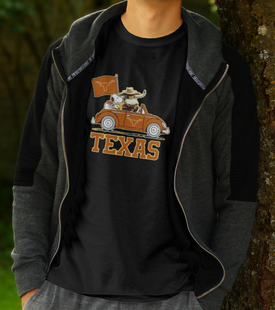 Texas Always Go For All 2D Longhorn Bevo Snoopy Car T-Shirt