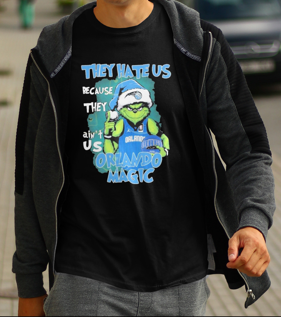 They Hate Us Because They Ain't Us Orlando Magic Grinch Santa Basketball T-Shirt