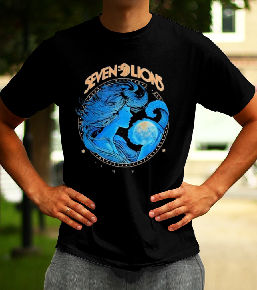 Seven Lions Worlds Apart Celestial Woman Holding Earth T-Shirt