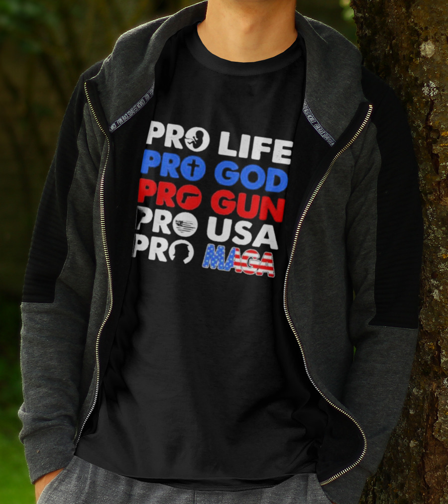 Pro Life Pro God Pro Gun Pro USA Pro MAGA With Icons T-Shirt