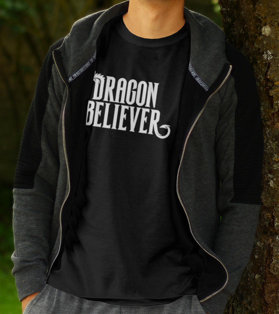 Dragon Believer Fantasy Typography With Dragon Head Accent T-Shirt