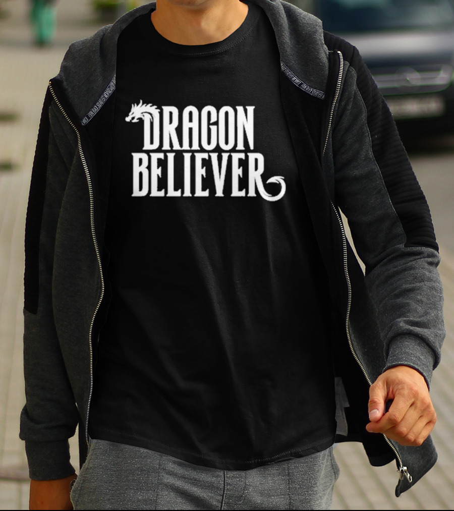 Dragon Believer Fantasy Typography With Dragon Head Accent T-Shirt