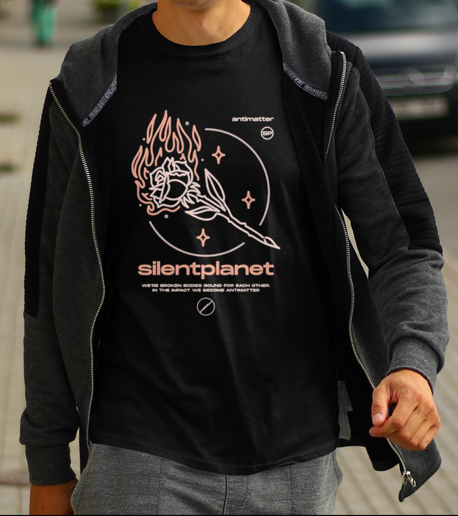 Silent Planet Antimatter Flaming Rose And Stars T-Shirt