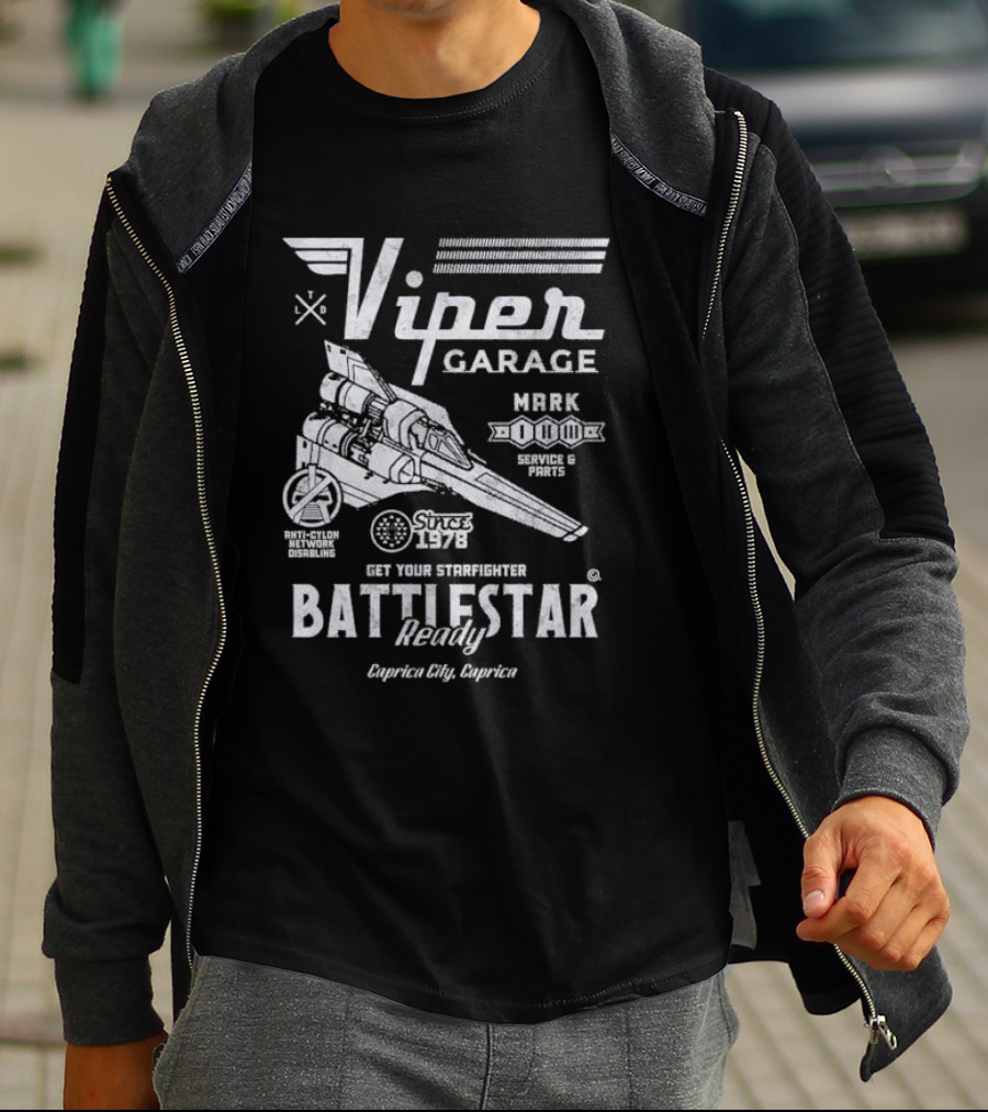 Viper Garage Battlestar Ready Starfighter Service Caprica City Since 1978 T-Shirt