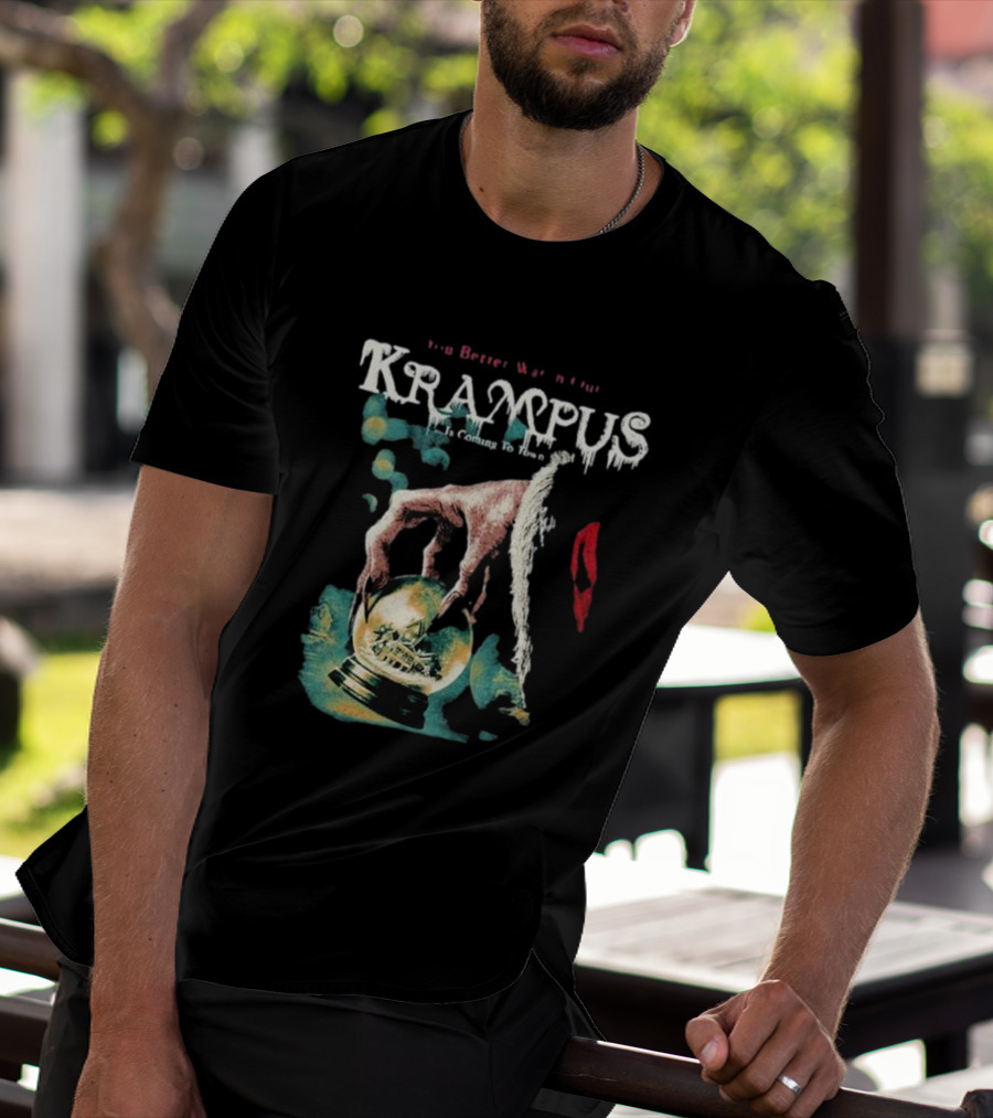 You Better Watch Out Krampus Is Coming To Town Creepy Hand Globe T-Shirt
