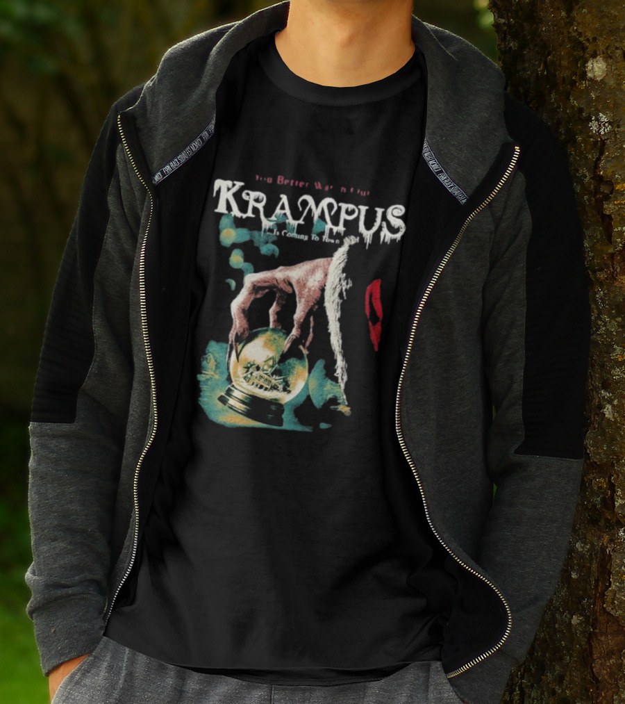 You Better Watch Out Krampus Is Coming To Town Creepy Hand Globe T-Shirt
