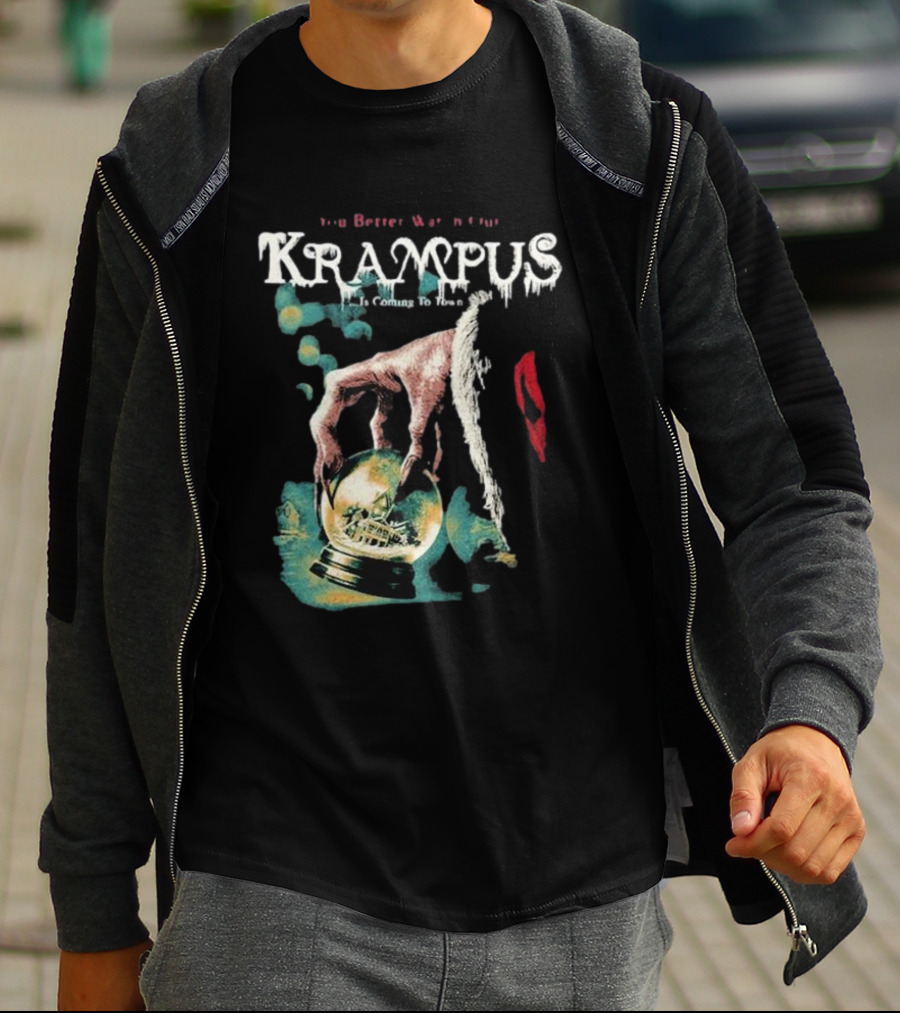 You Better Watch Out Krampus Is Coming To Town Creepy Hand Globe T-Shirt