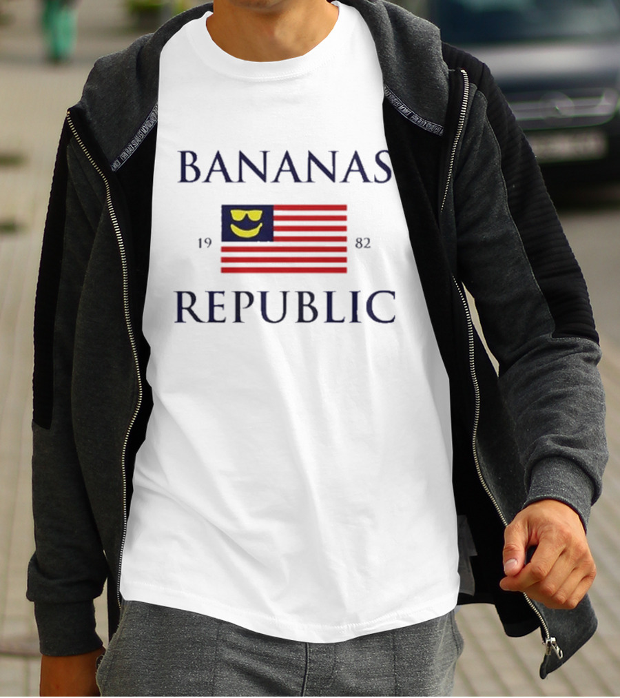 Bananas Republic 1982 Flag With Sunglasses Emoji T-Shirt